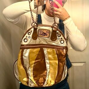 Vintage Apple Bottoms Large Tote Bag Purse Gold/Silver/Brown Metallic Color